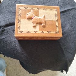 Marquetry Wood Trinket Box With Scottish Dog