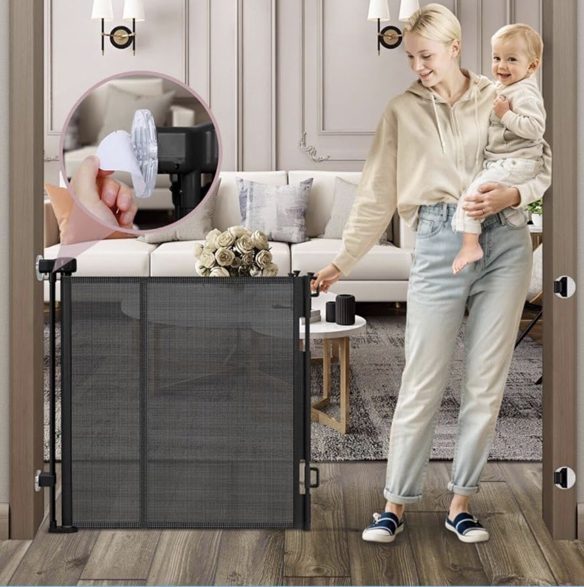 55" Wide 47" H Retractable Dog Gate