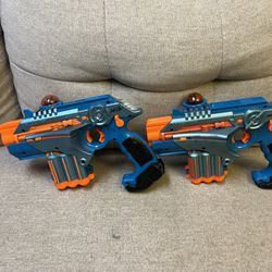 2 NERF Phoenix LTX Lazer Tag Game Blue Guns  Indoor Outdoor, Tested and 1 Works