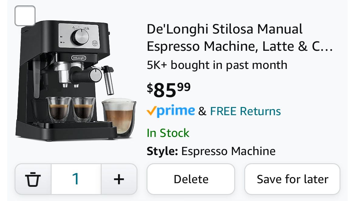 De'Longhi Stilosa Manual Espresso Machine, Latte & Cappuccino Maker,
