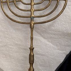 Antique Brass Jewish Menorah Hanukkah Candles. Missing One Cup. Check Out Prices Of Others.