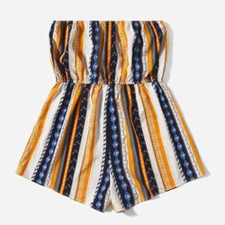 SHEIN VCAY Plus Geo Block Striped Bandeau Romper