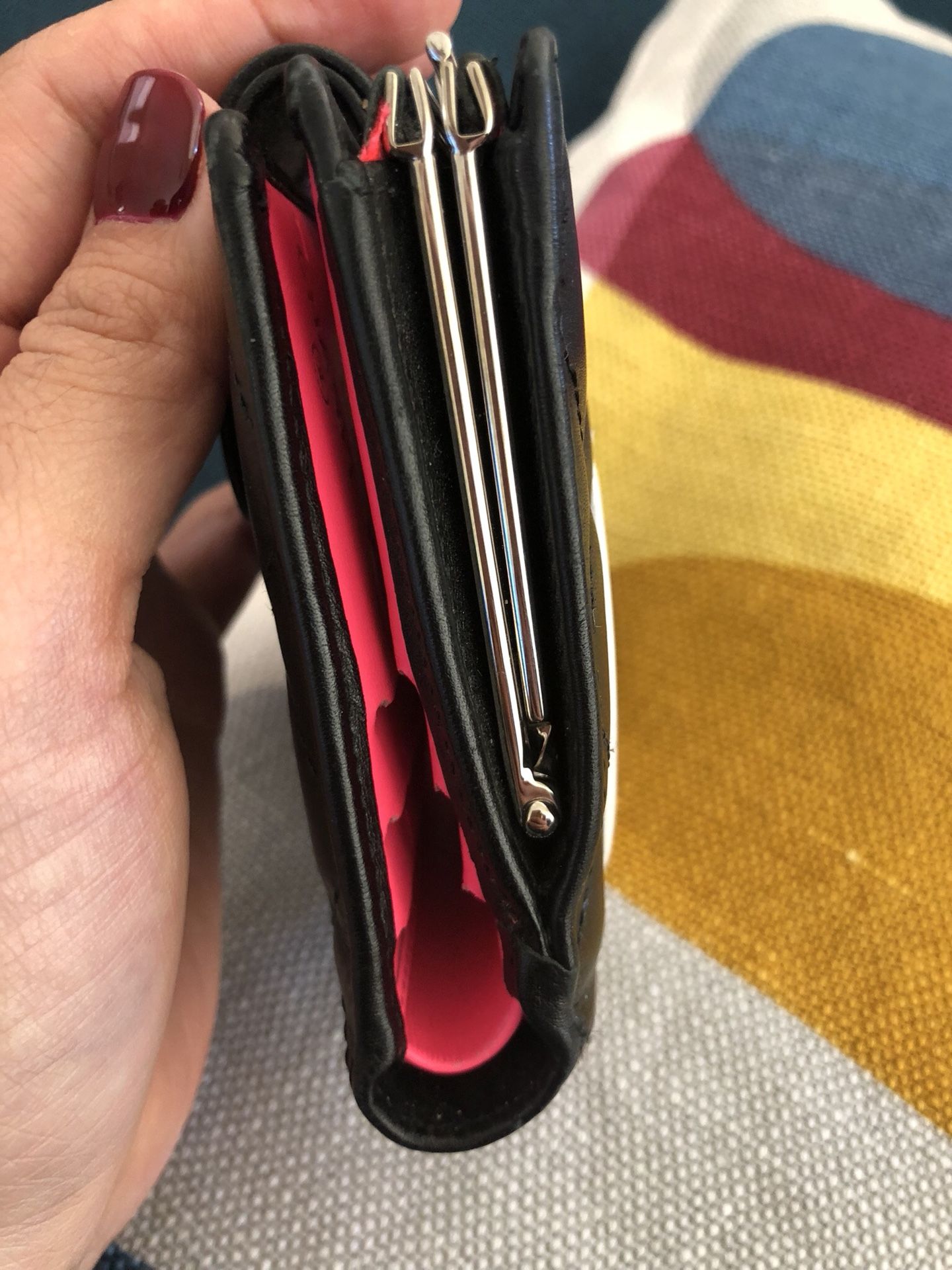 CHANEL Calfskin Quilted Cambon Bi-Fold Wallet Pink Black 114599
