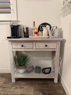 Whitewashed Farmhouse Console Table with Drawers