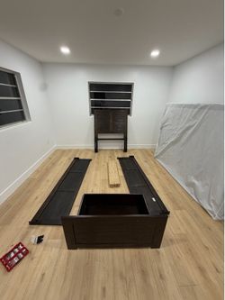 Rustic Dark Wood Twin Storage Bed with Headboard