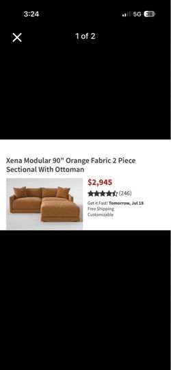 Xena Modular 90" Orange Fabric Sectional with Ottoman
