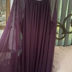 Size 20 Full Length Gown With Rhinestone Neckline And Sheer Shawl Like Sleeves