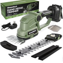 Breeze Touch 21v Cordless Hedge Trimmer, Electric Bush Shear & 2 Blades Grass Tool with 1.5ah Battery and Fast Charger, Light Weight Handheld Solution