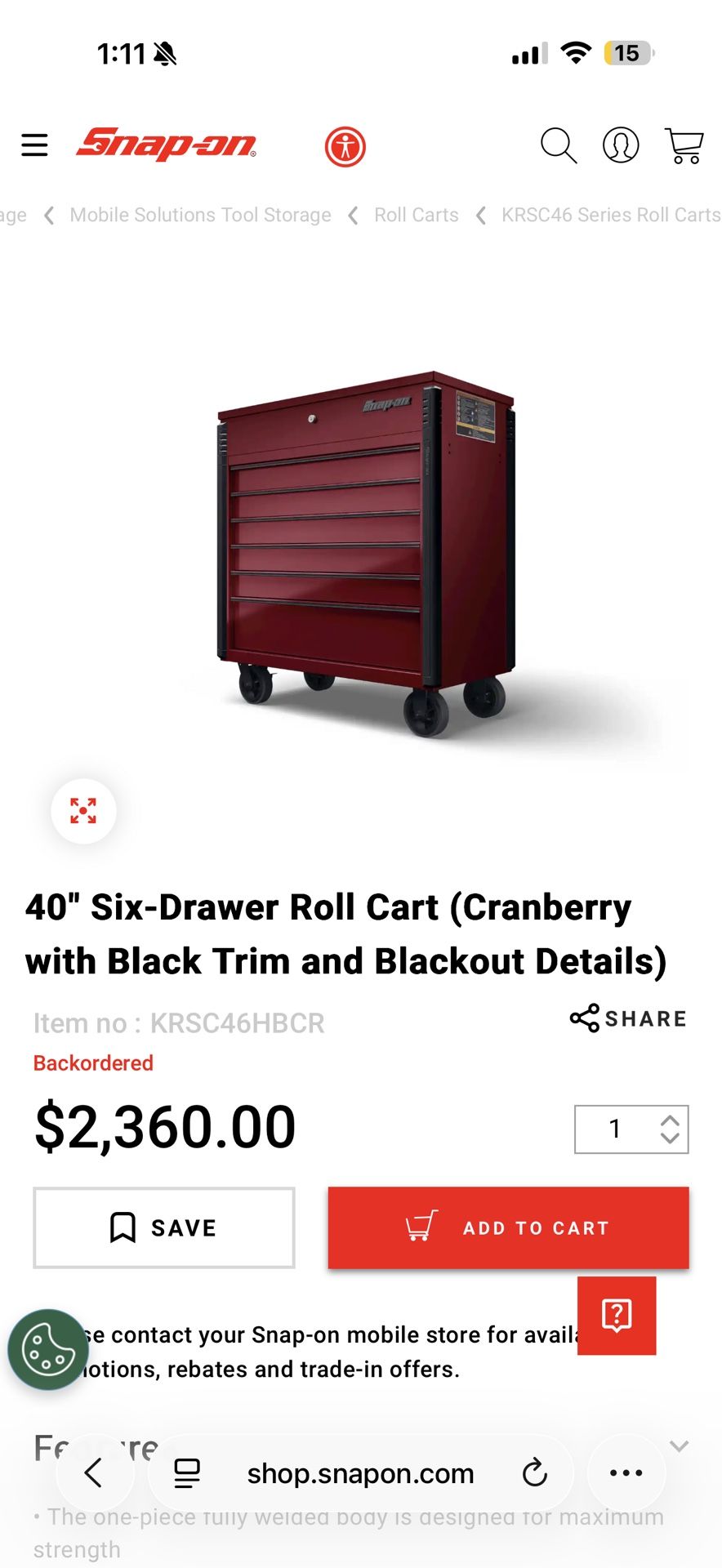 Snap On Tool roll Cab (Best Offer Takes)