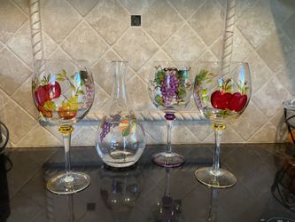 Painted Wine Glasses and Decanter