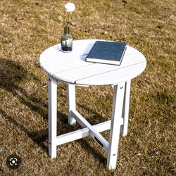 White Round Outdoor Side Table, Premium Square Adirondack Coffee End Table for Patio, Weather Resistant, Easy to Assemble