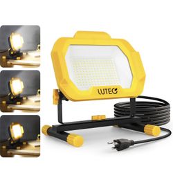 LUTEC 12500 Lumen LED Work Light, Dimmable Flood Lights with 3 Brightness Levels, IP65 Waterproof Portable Job Site Lights