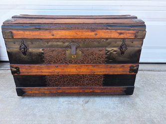 Antique Steamer Trunk with Metal Hardware