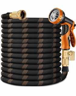 Flexible Garden Hose 50 FT, Ultra Lightweight Water Hoses w/10 Function Sprayer and 3/4" Brass Fittings, Kink-Free, Sturdy, Abrasion Resistant for Yar