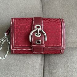 Coach Soho Monogram Signature C Cherry Red Medium Bi-fold Wallet