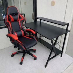 New In Box 42 Inch Gaming Office Computer Desk Table With Red Accent Gamer Chair Furniture Combo Set 