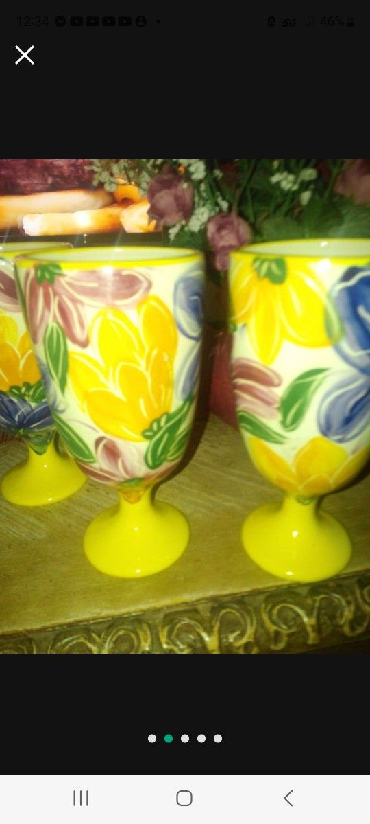 Gobletsx4, Pitted Succullents, Heavy Vase