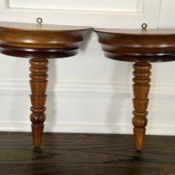 2 Vintage Carved Semi Circular Wood Wall Shelf Sconces - $65 EACH