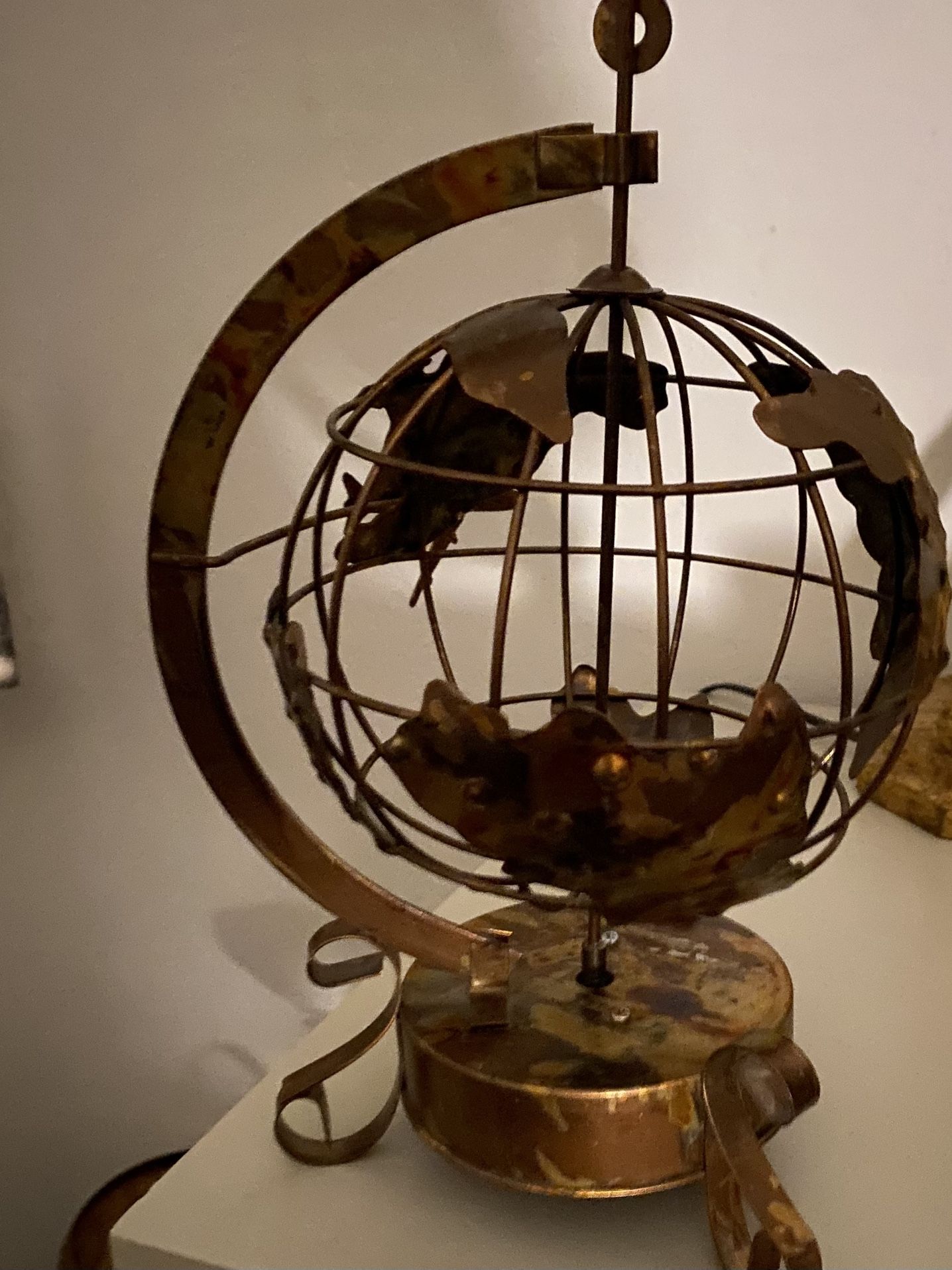 Vintage Copper Earth Globe Musical Sculpture
