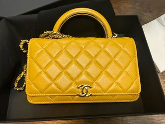 Chanel Lambskin Quilted Top Handle Wallet On Chain WOC Yellow