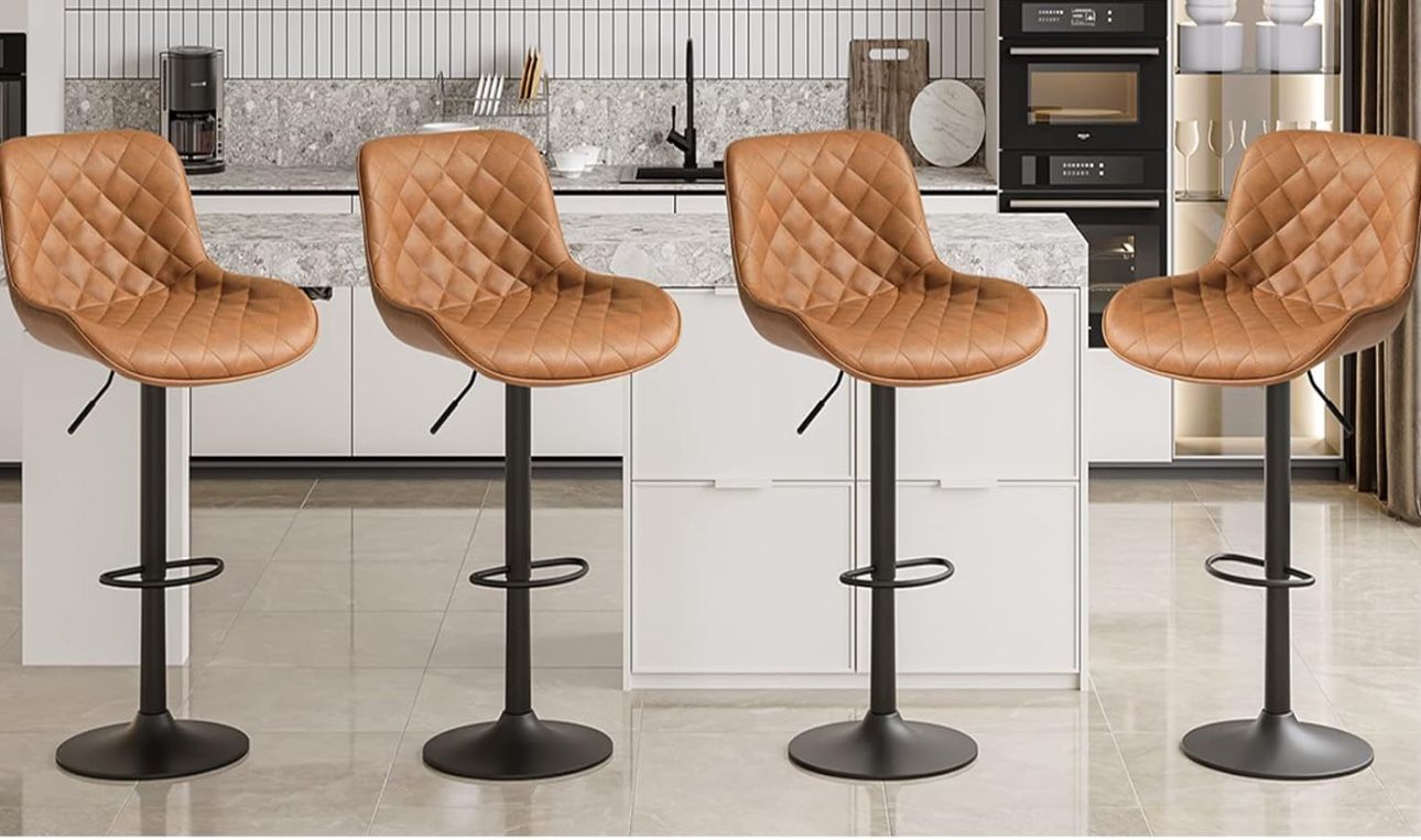 Leather Adjustable Height Bar Stools - Set Of 4