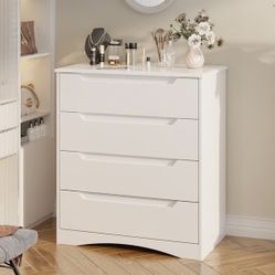 4 Drawer Dresser white  Ample Storage Space: This 4 Drawer Chest of Drawers Bedroom Dresser measures 16.2 “D x 28.1 ‘W x 32.3 ’H and includes four spa