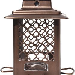 More Birds Bronze Metal Hopper Bird Feeder, Sunflower and Mixed Seed, 4 Feeding Stations, 3.6 lb Seed Capacity