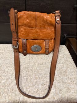 Vintage Fossil Cognac Croc Embossed Crossbody