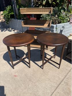 Antique pounded copper end tables