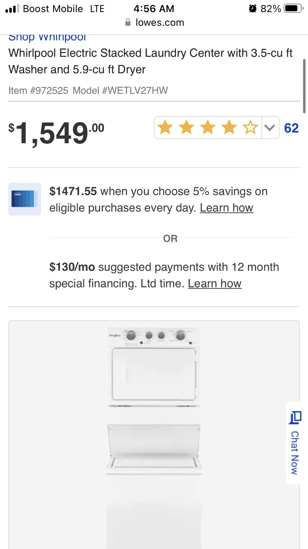 New Whirlpool Stacked Washer And Electric Dryer