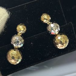 14kt Two Tone Gold Diamond Cut Earrings