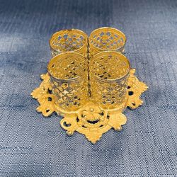 Beautiful Vintage Ornate Gold Toned Lipstick Holder With 4 Compartments 