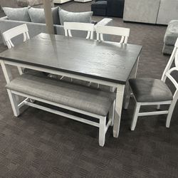 White And Gray Farmhouse Table Set 