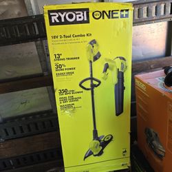 Ryobi ONE+ 18V Cordless Battery String Trimmer/Edger and Jet Fan Blower Combo Kit (2-Tools) with 4.0 Ah Battery and Charger