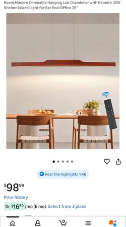 NEW in box Linear Chandelier,Wood Pendant Light Fixtures for Dining Room,Modern Dimmable With Remote