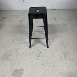 Distressed Black Stackable Metal Indoor / Outdoor Backless Bar Height Stool with Square Drain Seat