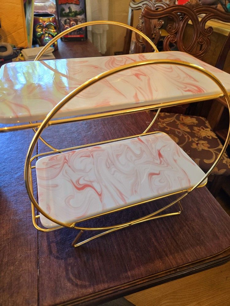 [Please read description] 2 Tier Pink Marble Ceramic Display Shelf