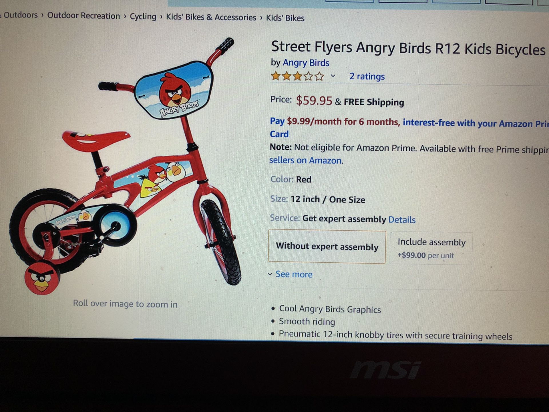 New Christmas ANGRY BIRDS 12 inch Bike with Training Wheels for Kids