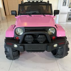  Pink Ride-On Jeep – Electric Kids Car with Lights & Sounds – Gently Used 
