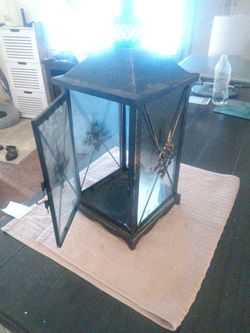 Large Black Metal and Glass Candle Lantern