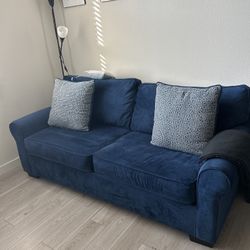 Velvet Blue Sleeper Sofa (Queen Size)