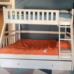 Lightly Used- Solid- White Bunk Bed and Trundle w/ Mattress