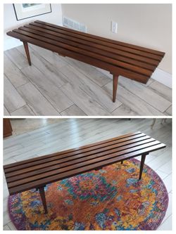 Mid-Century Slatted Bench, Also Commonly Used as a Coffee Table. See Full Description