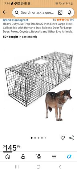Heavy Duty Live Trap 59x20x22 Inch Extra Large Steel Collapsible with Humane Trap Release Door for Large Dogs, Foxes, Coyotes, Bobcats and Other Live