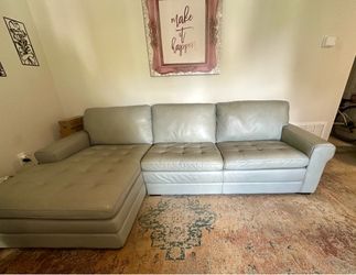 Light Blue Leather Sectional Sofa with Chaise