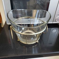 Vintage Glass Ice Bucket With Brass Handles.