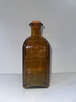 Antique Amber Glass Bottle with Cork Stopper