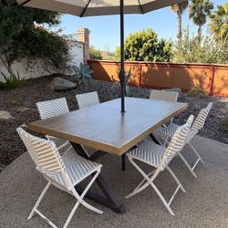 7-Piece Outdoor Patio Dining Set – Table, 6 Chairs & Umbrella (Home Depot)