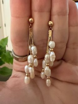 14K Yellow Gold Freshwater Pearl Cascading Tassel Earrings – Estate Find - 6g