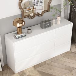 White 9-Drawer Wood Chest of Drawers 31.5 in. H x 63 in. W x 15.7 in. D Dresser Storage Cabinet